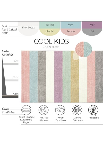 Cool Kids 22 Pastel Çocuk Odası Halısı Hav Toz Vermez Yumuşak Dokulu Bebek Odası Halısı
