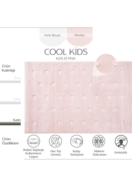 Cool Kids 10 Pembe Çocuk Odası Halısı Hav Toz Vermez Yumuşak Dokulu Bebek Odası Halısı