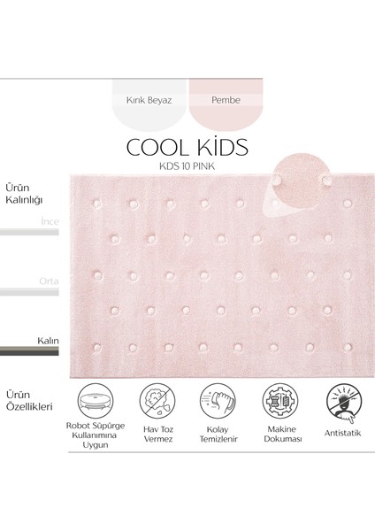 Cool Kids 10 Pembe Çocuk Odası Halısı Hav Toz Vermez Yumuşak Dokulu Bebek Odası Halısı fiyatları