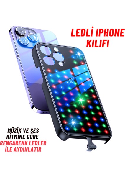 Apple Iphone 12 Pro/ 12 Pro Max/ 13/ 13 Pro/ 13 Pro Max/ 14/ 14 Pro/ 14 Pro Max/ 14 Plus Uyumlu Rgb LED Işıklı Siyah Telefon Kılıfı