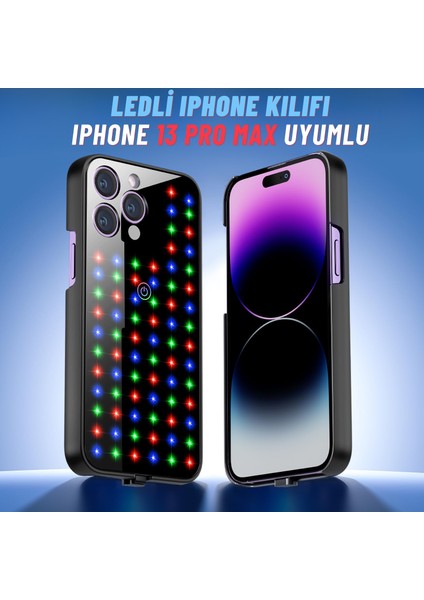 Apple Iphone 12 Pro/ 12 Pro Max/ 13/ 13 Pro/ 13 Pro Max/ 14/ 14 Pro/ 14 Pro Max/ 14 Plus Uyumlu Rgb LED Işıklı Siyah Telefon Kılıfı