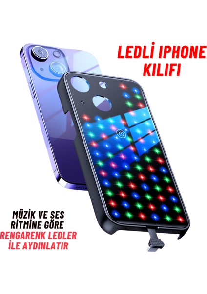 Apple Iphone 12 Pro/ 12 Pro Max/ 13/ 13 Pro/ 13 Pro Max/ 14/ 14 Pro/ 14 Pro Max/ 14 Plus Uyumlu Rgb LED Işıklı Siyah Telefon Kılıfı