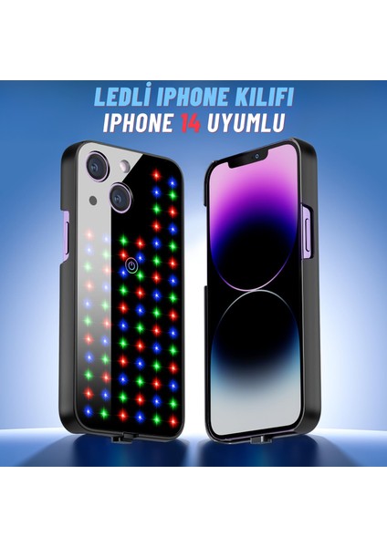 Apple Iphone 12 Pro/ 12 Pro Max/ 13/ 13 Pro/ 13 Pro Max/ 14/ 14 Pro/ 14 Pro Max/ 14 Plus Uyumlu Rgb LED Işıklı Siyah Telefon Kılıfı