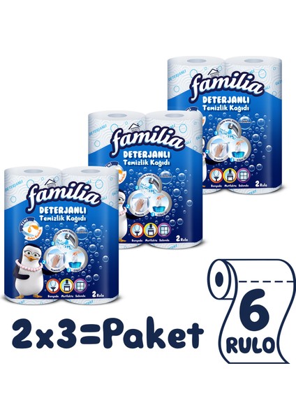 Deterjanlı Temizlik Kağıdı 6 Rulo (2 Rulo x 3 Paket)