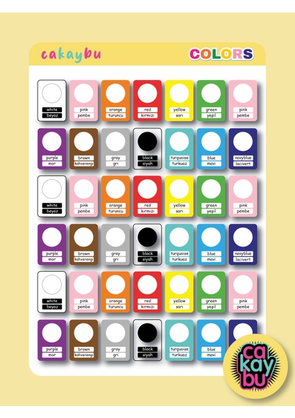 Ingilizce Renkleri Öğreniyorum 2,3 x 3,3 cm 42 Adet 3 Set 1 Sayfa A4