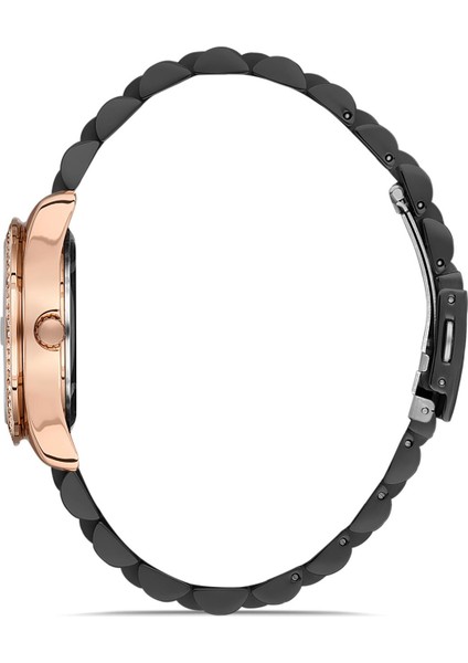 Kadın Siyah Renk Taşlı Kol Saati + Güvenceli Bileklik Hediyeli fiyatları