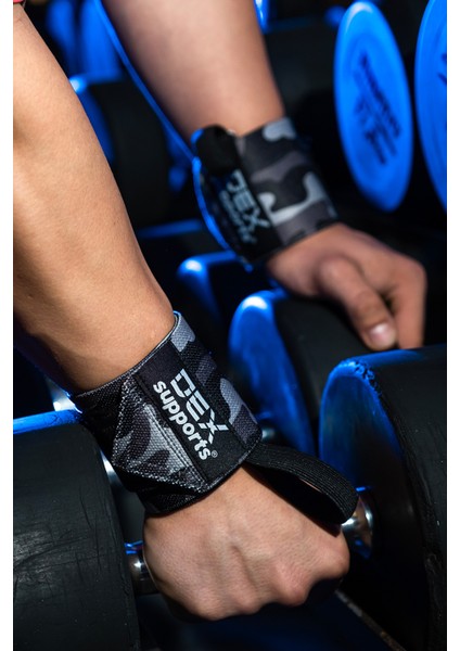 Dex Supports Wrist Wraps Kamuflaj  Fitness Bilek Bandajı, Strap ,halter Kayışı 8 Loop 2'li Set