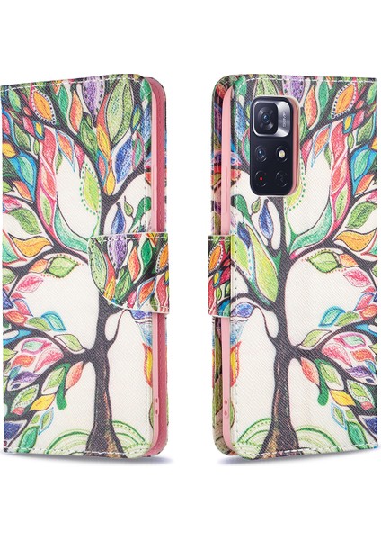 Xiaomi Redmi Için Not 11 5g (Çin) (Mediatek)/not 11S 5g/not 11T 5g Desen Baskı Manyetik Toka Pu Deri Folio Flip Stand Stand Cüzdan Kapağı Telefon Kılıf Kılıfı Kabuk Yaşam Ağacı (Yurt Dışından)