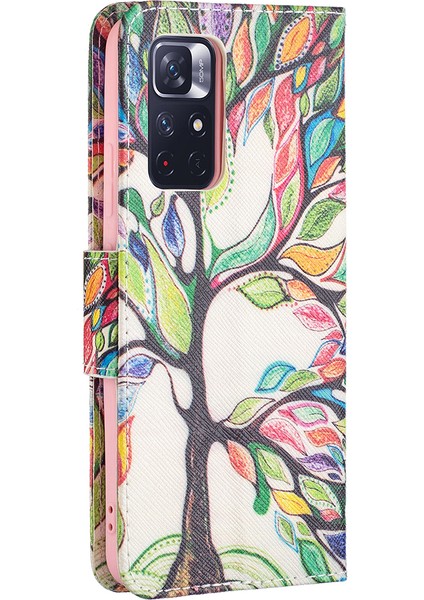 Xiaomi Redmi Için Not 11 5g (Çin) (Mediatek)/not 11S 5g/not 11T 5g Desen Baskı Manyetik Toka Pu Deri Folio Flip Stand Stand Cüzdan Kapağı Telefon Kılıf Kılıfı Kabuk Yaşam Ağacı (Yurt Dışından)