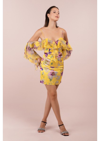 Empirme Askılı Kolu Volanlı Kısa Elbise (CRM-58030)