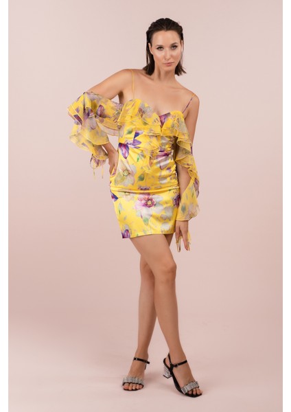 Empirme Askılı Kolu Volanlı Kısa Elbise (CRM-58030) fiyatları