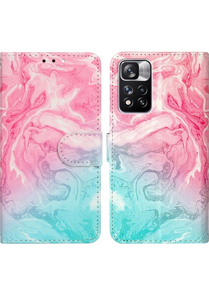 Desen Baskı Pu Deri Cüzdan Manyetik Kapatma Stand Flip Kapak Xiaomi Redmi Not 11 Pro+ 5g/redmi Note 11 Pro 5g (Çin) (Mediatek) -Pink/yeşil (Yurt Dışından)