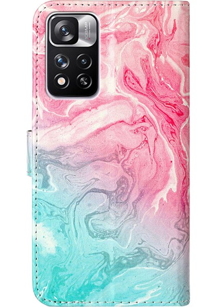 Desen Baskı Pu Deri Cüzdan Manyetik Kapatma Stand Flip Kapak Xiaomi Redmi Not 11 Pro+ 5g/redmi Note 11 Pro 5g (Çin) (Mediatek) -Pink/yeşil (Yurt Dışından)