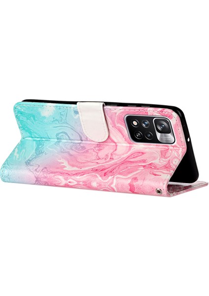 Desen Baskı Pu Deri Cüzdan Manyetik Kapatma Stand Flip Kapak Xiaomi Redmi Not 11 Pro+ 5g/redmi Note 11 Pro 5g (Çin) (Mediatek) -Pink/yeşil (Yurt Dışından)
