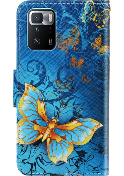 Desen Baskı Cüzdan Deri Deri Koruyucu Telefon Kılıfı Xiaomi Redmi Note 10 Pro 5g/poco X3 Gt-Golden Bellefli (Yurt Dışından)