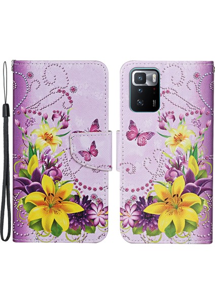 Desen Baskı Folio Deri Deri Telefon Kılıfı Cüzdan Stand Kapağı, Xiaomi Redmi Için Bilek Kayışı ile Note 10 Pro 5g/poco X3 Gt-Yuş (Yurt Dışından)