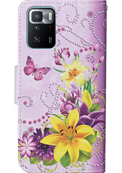 Desen Baskı Folio Deri Deri Telefon Kılıfı Cüzdan Stand Kapağı, Xiaomi Redmi Için Bilek Kayışı ile Note 10 Pro 5g/poco X3 Gt-Yuş (Yurt Dışından)