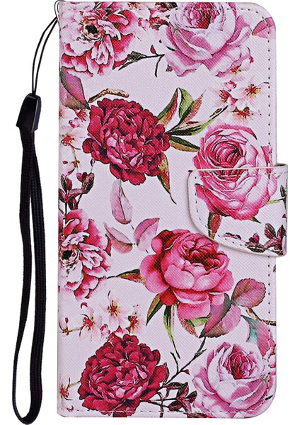 Desen Baskı Folio Flip Deri Telefon Kasası Cüzdan Standı Kapak Xiaomi Için Bilek Kayışı ile Not 10 Pro 5g/poco X3 Gt-Peony (Yurt Dışından)