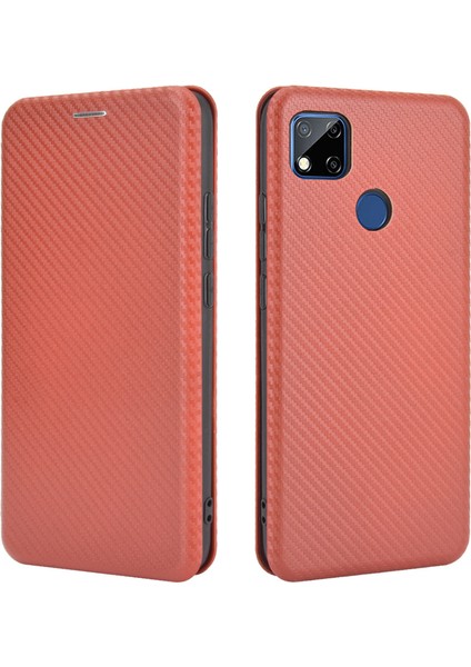 Xiaomi Redmi 9c/redmi 9c Nfc-Brown Için Otomatik Emilmiş Karbon Fiber Doku Deri Kılıf (Yurt Dışından)