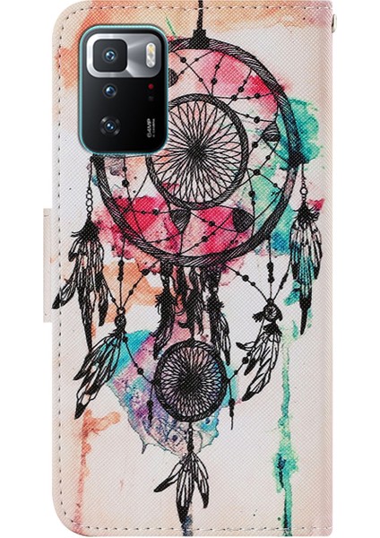 Folio Flip Manyetik Toka Desen Baskısı Deri Telefon Kasası Cüzdan Standı Kapak Xiaomi Için Bilek Kayışı ile Not 10 Pro 5g/poco X3 Gt-Dreamcatcher (Yurt Dışından)