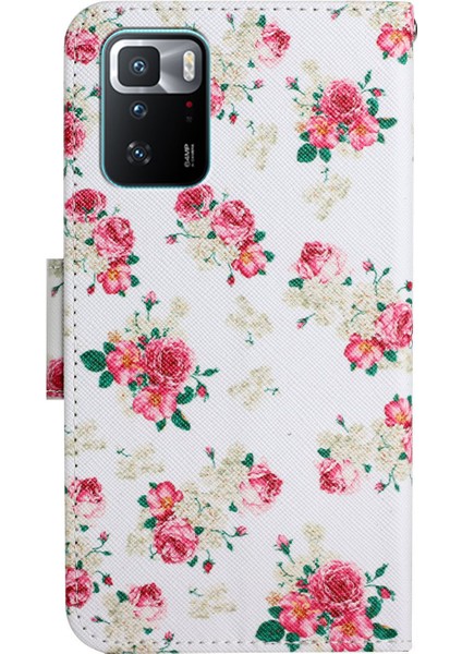 Desen Deri Telefon Kasası Cüzdan Standı Kapak Xiaomi Için Bilek Kayışı ile Not 10 Pro 5g/xiaomi Poco X3 Gt 5g-Kırmızı (Yurt Dışından)