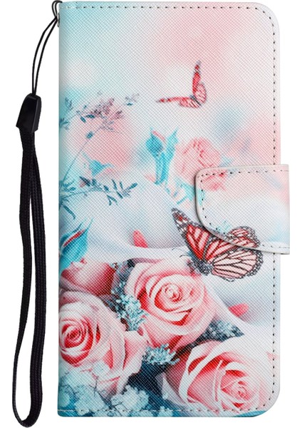Desen Deri Telefon Kılıfı Cüzdan Stand Kapağı, Xiaomi Redmi Için Bilek Kayışı ile Kapak Note 10 Pro 5g/xiaomi Poco X3 Gt 5g-Rose (Yurt Dışından)