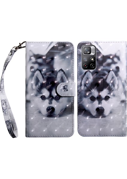 Xiaomi Redmi Için Not 11 5g (Çin) (Mediatek)/not 11T 5g/not 11S 5g 3D Desen Baskı Şok Geçirmez Pu Deri Deri Deri Deri Stand Manyetik Folio Kılıf Strap-Dog (Yurt Dışından)