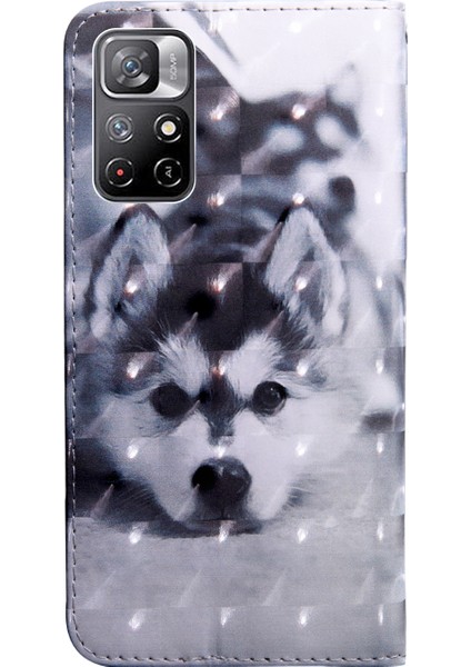 Xiaomi Redmi Için Not 11 5g (Çin) (Mediatek)/not 11T 5g/not 11S 5g 3D Desen Baskı Şok Geçirmez Pu Deri Deri Deri Deri Stand Manyetik Folio Kılıf Strap-Dog (Yurt Dışından)