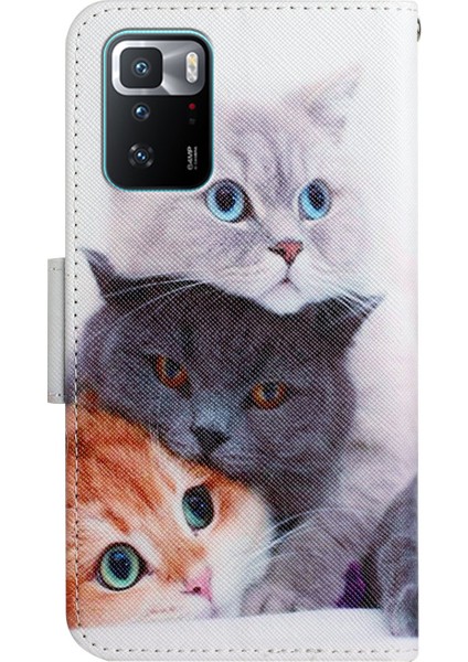 Desen Deri Telefon Kılıfı Cüzdan Stand Kapağı Xiaomi Redmi Için Bilek Kayışı ile Note 10 Pro 5g/xiaomi Poco X3 Gt 5g-3 Kediler (Yurt Dışından)