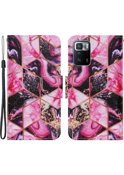 Folio Flip Manyetik Toka Baskısı Deri Telefon Kasası Cüzdan Standı Kapak Xiaomi Için Bilek Kayışı ile Not 10 Pro 5g/poco X3 Gt-Purple (Yurt Dışından)