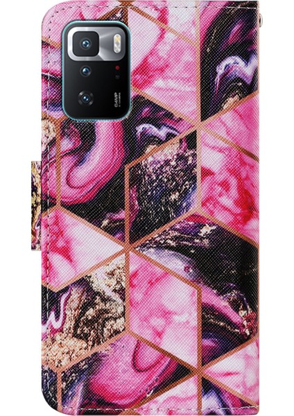 Folio Flip Manyetik Toka Baskısı Deri Telefon Kasası Cüzdan Standı Kapak Xiaomi Için Bilek Kayışı ile Not 10 Pro 5g/poco X3 Gt-Purple (Yurt Dışından)