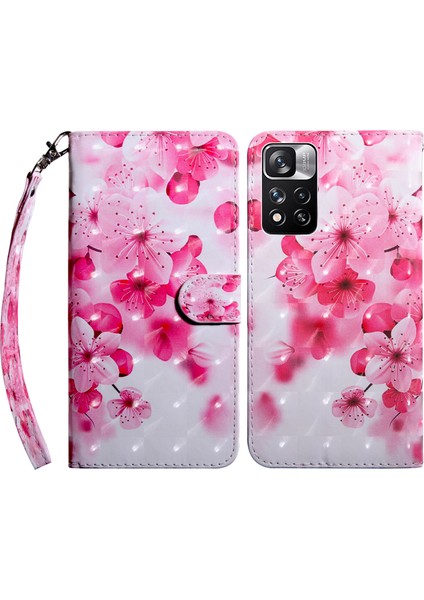 Stand Özelliği 3D Desen Baskı Pu Deri Flip Cüzdan Koruyucu Kapak Xiaomi Redmi Için Kayış ile Not 11 Pro 5g (Çin) (Mediatek)/11 Pro+ 5g-Şeffaf Çiçeği (Yurt Dışından)