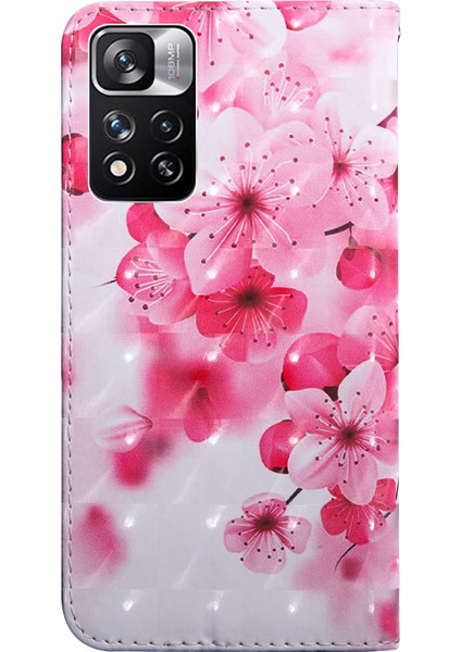 Stand Özelliği 3D Desen Baskı Pu Deri Flip Cüzdan Koruyucu Kapak Xiaomi Redmi Için Kayış ile Not 11 Pro 5g (Çin) (Mediatek)/11 Pro+ 5g-Şeffaf Çiçeği (Yurt Dışından)