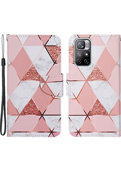 Şık Desen Baskı Pu Deri Deri Cüzdan Telefon Kılıfı Stand Flip Xiaomi Redmi Için Tam Vücut Şok Geçirmez Koruyucu Kapak Not 11 Pro 5g (Çin) (Mediatek)/not 11 Pro+ 5g-Pink (Yurt Dışından)