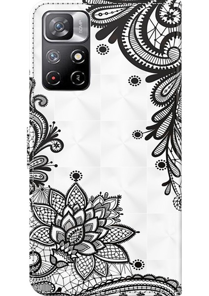 Xiaomi Redmi Için Not 11 5g (Çin) (Mediatek)/not 11T 5g/not 11S 5g 3D Desen Baskı Manyetik Pu Deri Deri Stand Kitap Kapağı Strap-Bant Çiçek (Yurt Dışından)