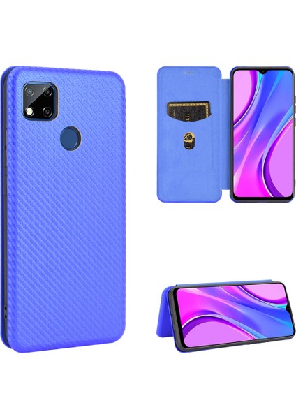 Xiaomi Redmi 9c/redmi 9c Nfc-Mavi Için Stand Standlı Otomatik Amsorbed Karbon Fiber Doku Deri Kılıf (Yurt Dışından)
