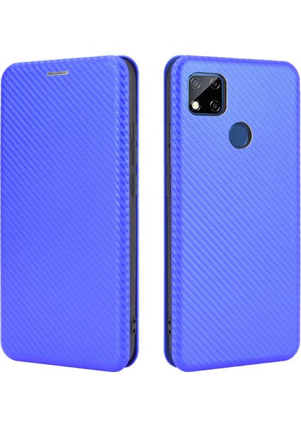 Xiaomi Redmi 9c/redmi 9c Nfc-Mavi Için Stand Standlı Otomatik Amsorbed Karbon Fiber Doku Deri Kılıf (Yurt Dışından)