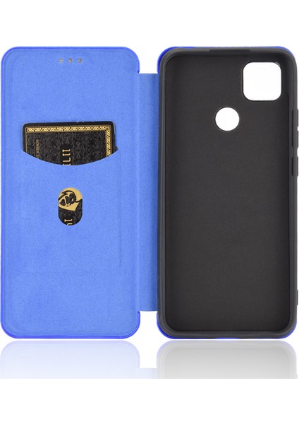 Xiaomi Redmi 9c/redmi 9c Nfc-Mavi Için Stand Standlı Otomatik Amsorbed Karbon Fiber Doku Deri Kılıf (Yurt Dışından)