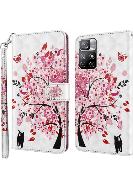 Xiaomi Redmi Için Not 11 5g (Çin) (Mediatek)/not 11T 5g/not 11S 5g 3D Desen Baskı Manyetik Pu Deri Deri Deri Stand Kitap Kapağı Strap-Wish Tree (Yurt Dışından)