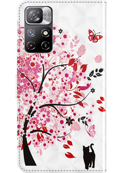 Xiaomi Redmi Için Not 11 5g (Çin) (Mediatek)/not 11T 5g/not 11S 5g 3D Desen Baskı Manyetik Pu Deri Deri Deri Stand Kitap Kapağı Strap-Wish Tree (Yurt Dışından)