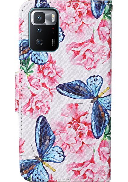 Desen Baskı Foli Deri Deri Telefon Kılıfı Cüzdan Stand Kapağı, Xiaomi Redmi Için Bilek Kayışı ile Not 10 Pro 5g/poco X3 Gt-Dragonfly/çiçekler (Yurt Dışından)