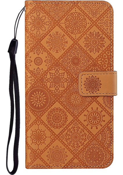 Çekmeye Dayanıklı Baskı Etnik Tarzı Çiçek Manyetik Toka Cüzdanı Pu Deri Kabuk Xiaomi Redmi Note 11 Pro 5g (Çin) (Mediatek)/not 11 Pro+ 5g-Brown (Yurt Dışından)