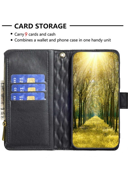 Xiaomi Redmi 9c 4g/9c Nfc 4g/poco C31 4g/redmi 10A 4g Cüzdan Stili Baskılı Rhombus Desen Mat Pu Deri Fermuar Cep Koruyucu Telefon Kılıf Black (Yurt Dışından)