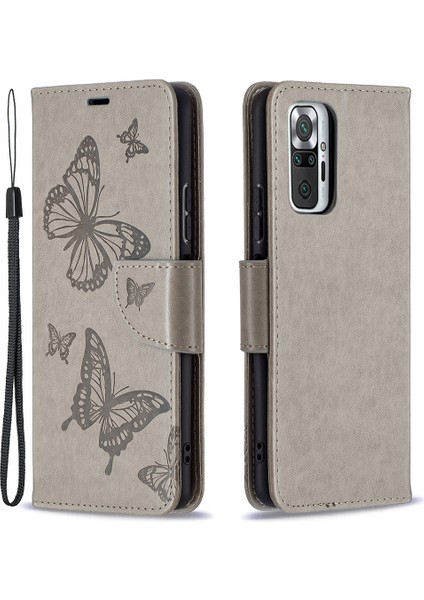 Xiaomi Redmi Için Kelebek Deri Cüzdan Kılıfı Note 10 Pro Max/redmi Note 10 Pro-Grey (Yurt Dışından)