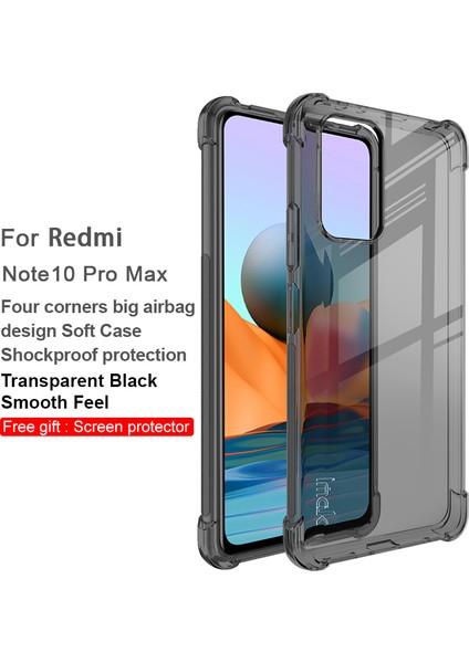 Tam Vücut Sağlam Tpu Kapak Xiaomi Redmi Için Ekran Koruyucu ile Ince Şok Geçirmez Telefon Tampon Not 10 Pro Max/note 10 Pro 4g (Global)/note 10 Pro 4g (Hindistan) -Transparent Siyah (Yurt Dışından)