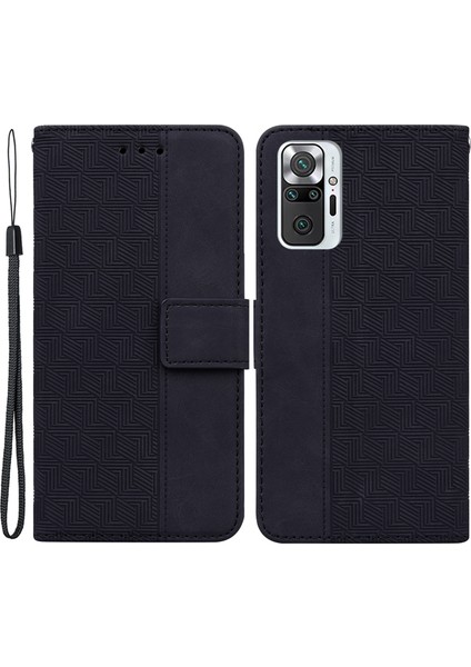 Xiaomi Redmi Için Note 10 Pro 4g (Global)/note 10 Pro 4g (Hindistan)/note 10 Pro Maks Geometri Baskı Pu Deri Kılıf Cüzdan Stand ve Kayış-Black (Yurt Dışından)