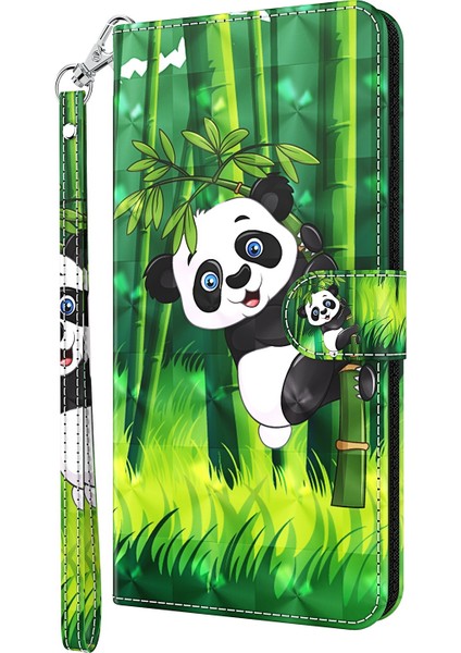 Xiaomi Redmi Için Not 11 5g (Çin) (Mediatek)/not 11T 5g/not 11S 5g 3D Desen Baskı Manyetik Pu Deri Deri Deri Stand Kitap Kapağı Strap-Panda Tırmanma Bambu (Yurt Dışından)