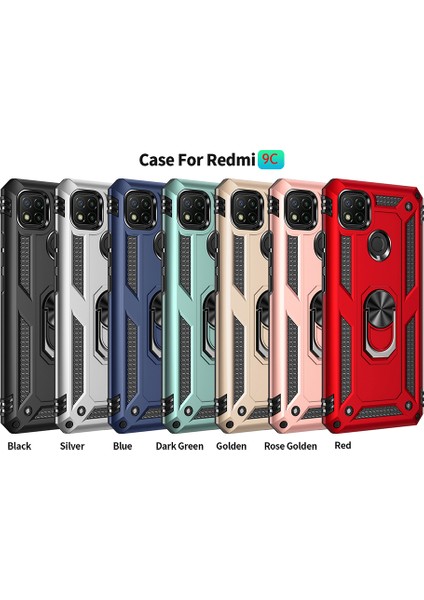 Xiaomi Redmi 9c/redmi 9c Nfc Ring Tutucu Kickstand Shockproof Pc+Tpu Combo Case Accessory-Black (Yurt Dışından)