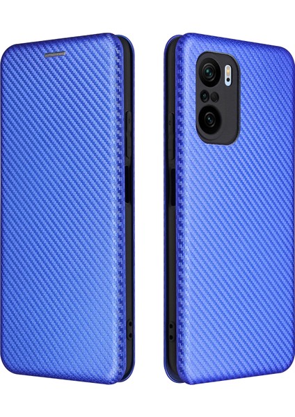 Otomatik Emilmiş Stand Karbon Fiber Doku Xiaomi Redmi K40 Pro/redmi K40/REDMI K40 Pro+/mi 11I/POCO F3-Blue Için (Yurt Dışından)