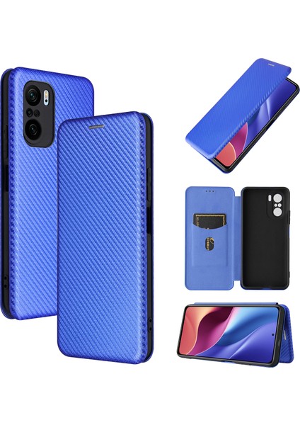 Otomatik Emilmiş Stand Karbon Fiber Doku Xiaomi Redmi K40 Pro/redmi K40/REDMI K40 Pro+/mi 11I/POCO F3-Blue Için (Yurt Dışından)